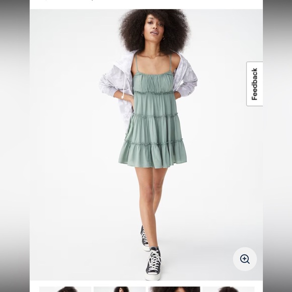 Aeropostale Women's Solid Swoop-Neck Tiered Green Babydoll Dress - Picture 8 of 8